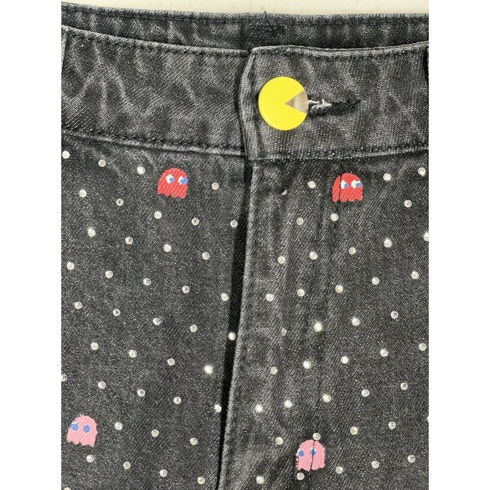 Pac-Man Justice Juniors 9 Black Denim Shorts Rhinestone Y2K Arcade Gamer Retro